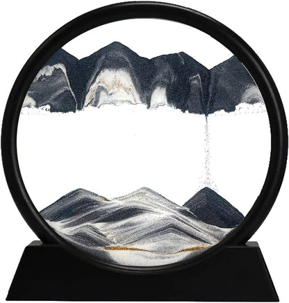 3D Dynamic Sand Art Liquid Motion, Moving Sand Art Picture round Glass 3D Deep Sea Sandscape in Motion Display Flowing Sand Painting Relaxing Desk Toys (Black, 12'')