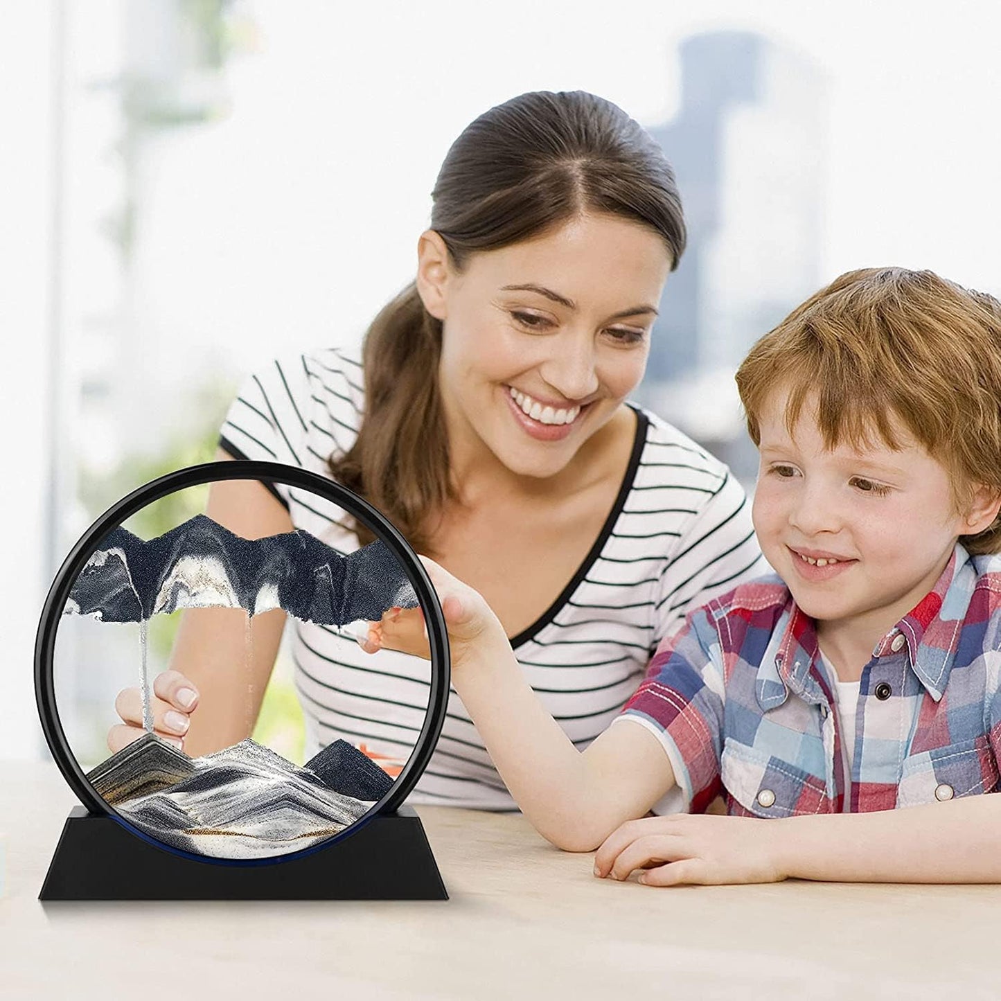 3D Dynamic Sand Art Liquid Motion, Moving Sand Art Picture round Glass 3D Deep Sea Sandscape in Motion Display Flowing Sand Painting Relaxing Desk Toys (Black, 12'')