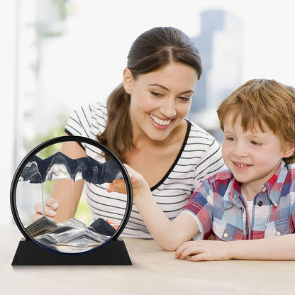 3D Dynamic Sand Art Liquid Motion, Moving Sand Art Picture round Glass 3D Deep Sea Sandscape in Motion Display Flowing Sand Painting Relaxing Desk Toys (Black, 12'')