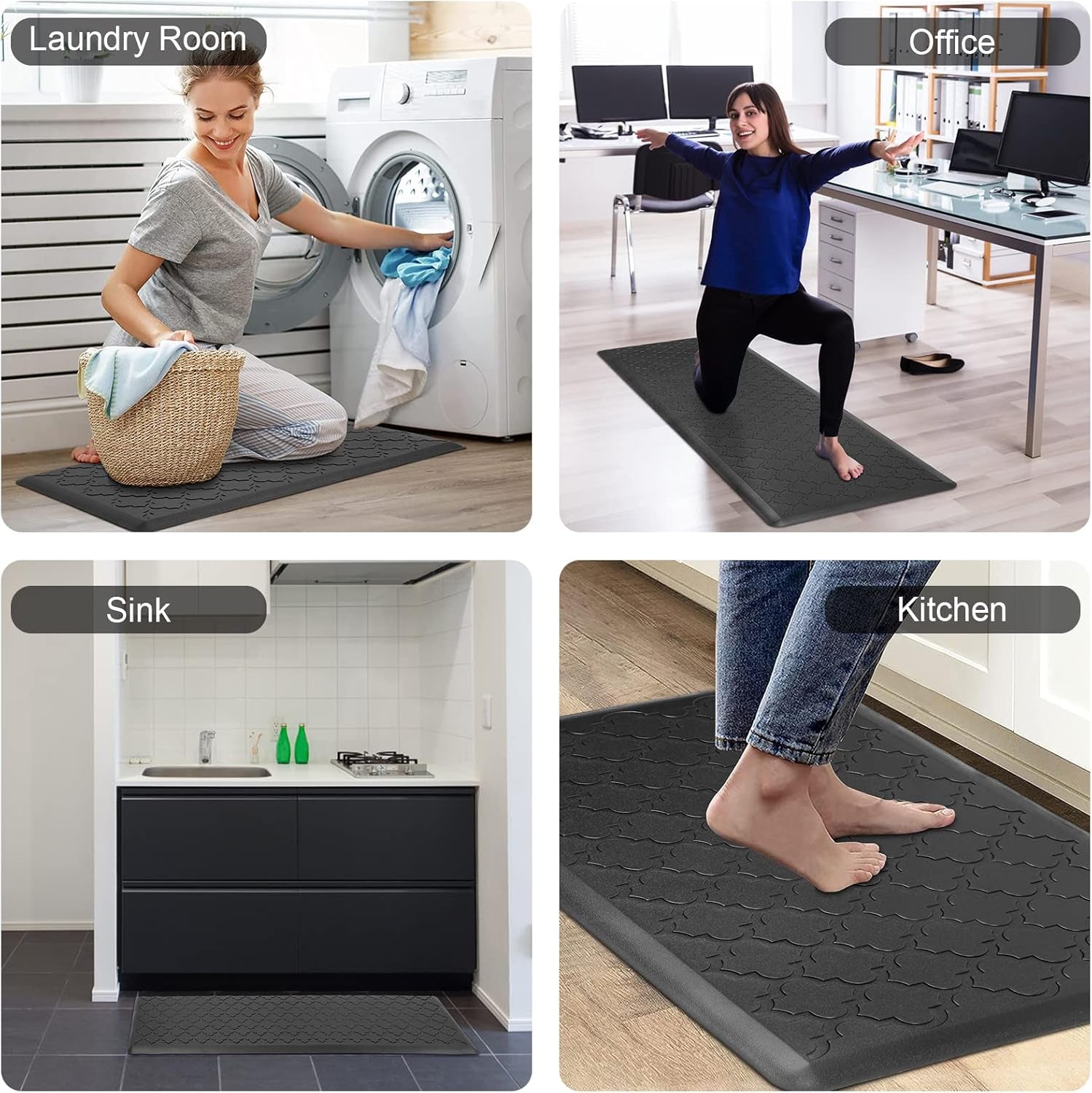 anti Fatigue Comfort Mats for Kitchen Standing Desk Thick Cushioned Floor Mat Waterproof Rug Runner Heavy Duty Pad,17.3''X28'', Black