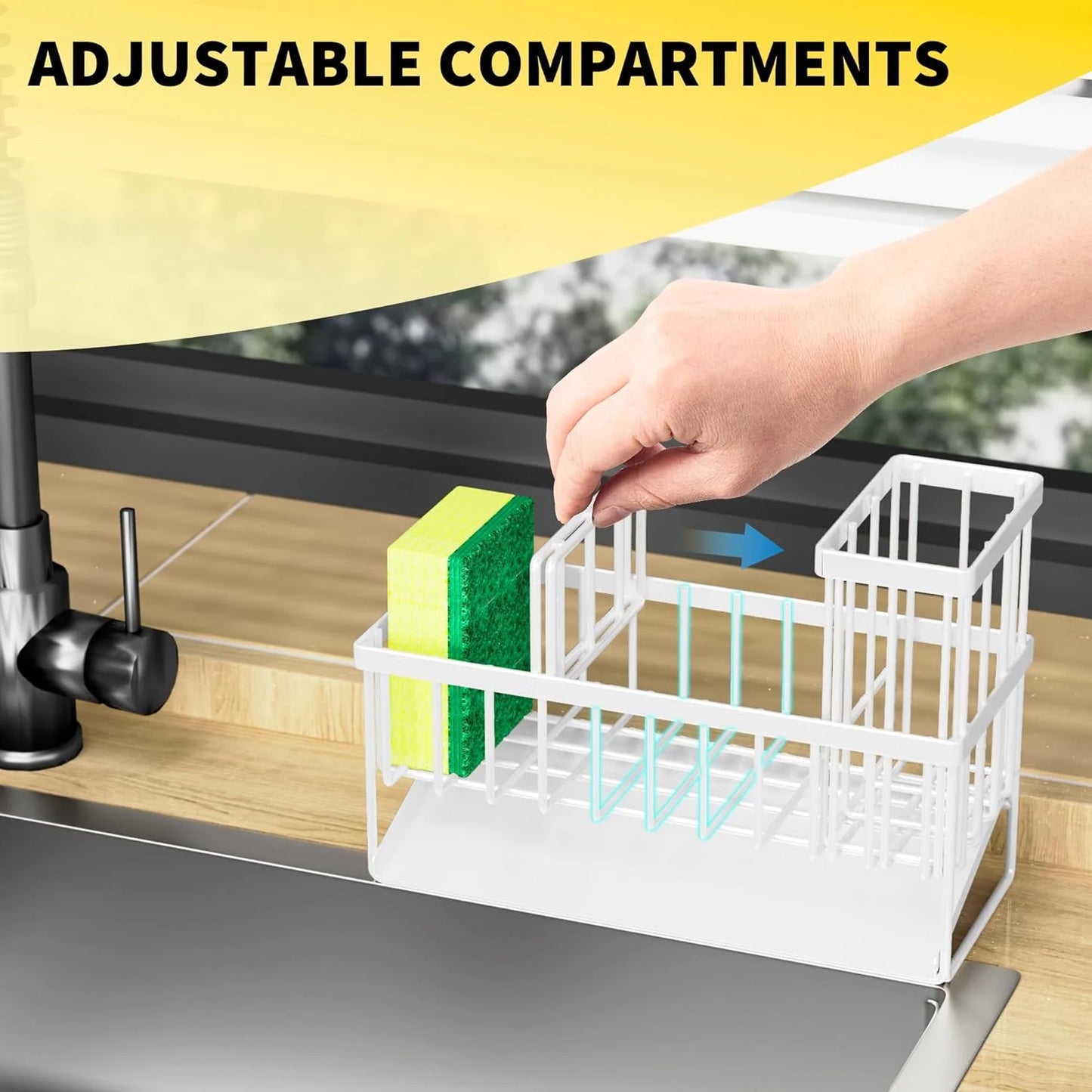 Sink Caddy,Kitchen Sponge Holder,Waterproof and Rustproof White Kitchen Accessory