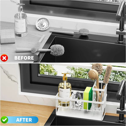 Sink Caddy,Kitchen Sponge Holder,Waterproof and Rustproof White Kitchen Accessory
