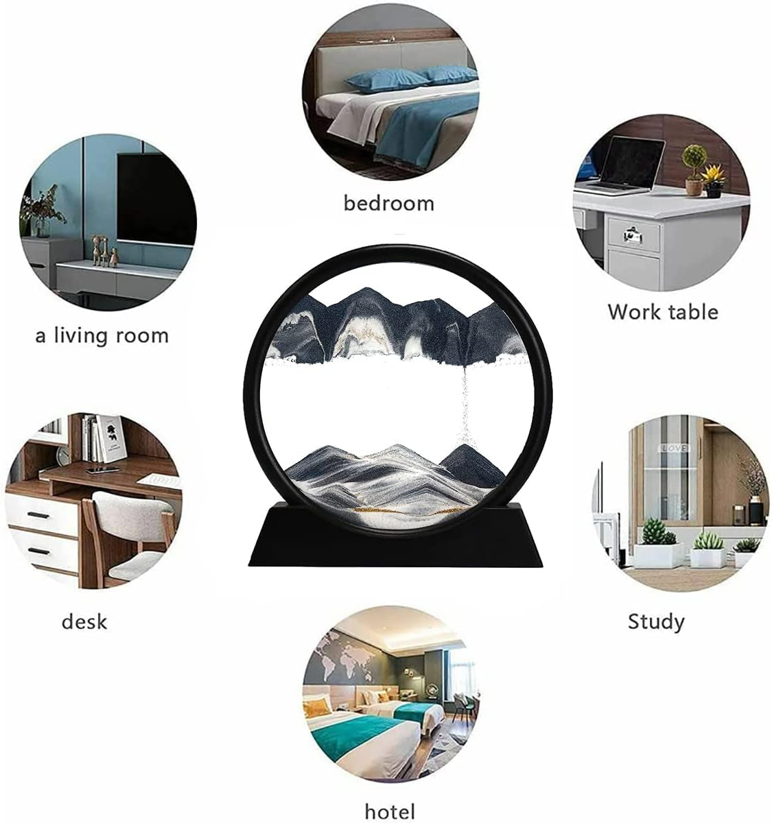 3D Dynamic Sand Art Liquid Motion, Moving Sand Art Picture round Glass 3D Deep Sea Sandscape in Motion Display Flowing Sand Painting Relaxing Desk Toys (Black, 12'')