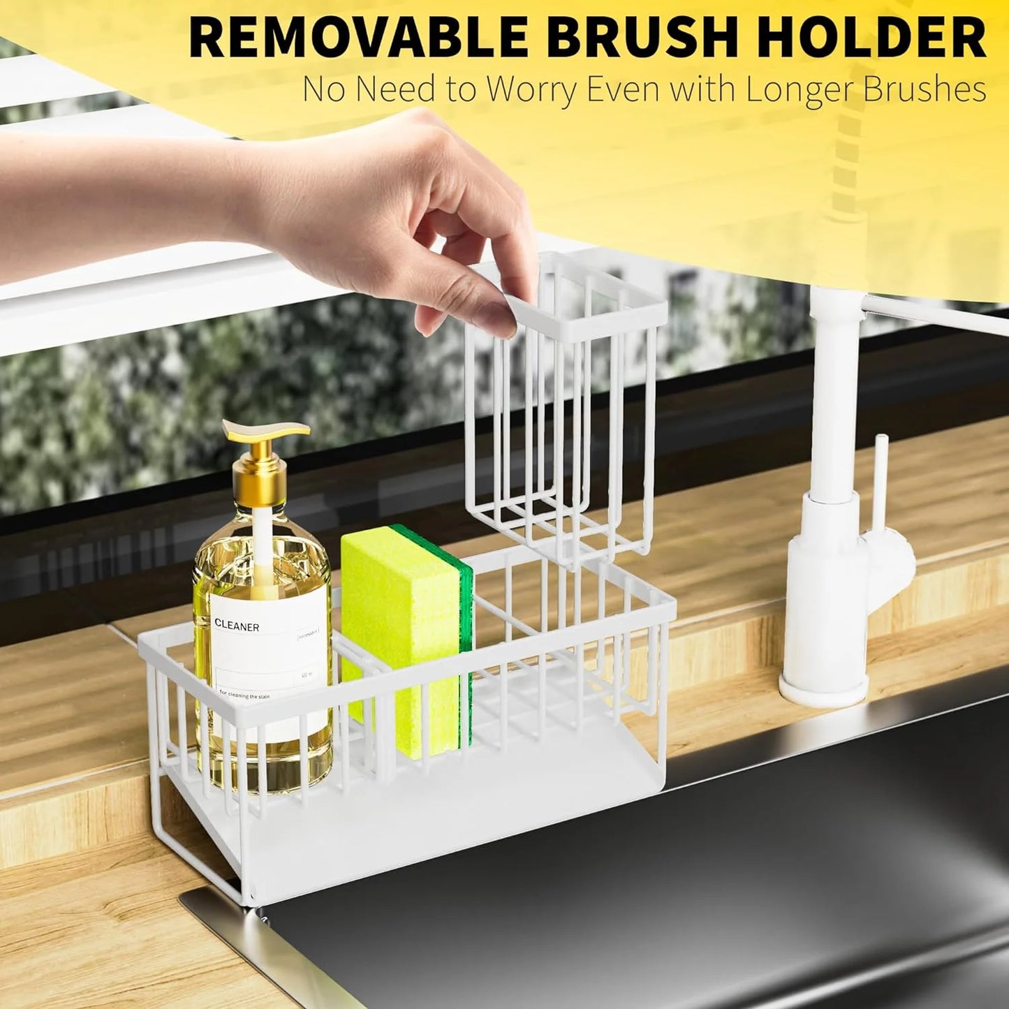 Sink Caddy,Kitchen Sponge Holder,Waterproof and Rustproof White Kitchen Accessory