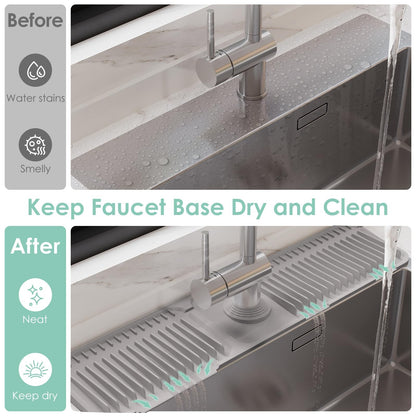 24 Inch Silicone Faucet Mat for Kitchen Sink Splash Guard - 6 Slope Water