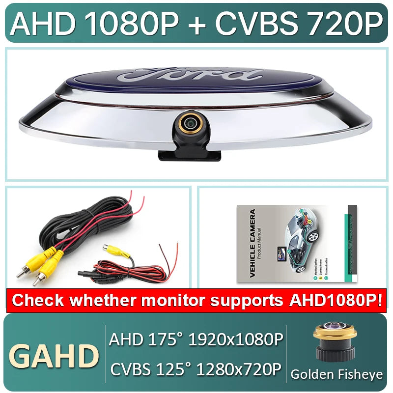 CCD AHD 1080P 170° Car Badge Logo Rear View Reverse Backup Camera for Ford Ranger T6 T7 T8 XLT Edge F-150 F-250 F-350 Explorer