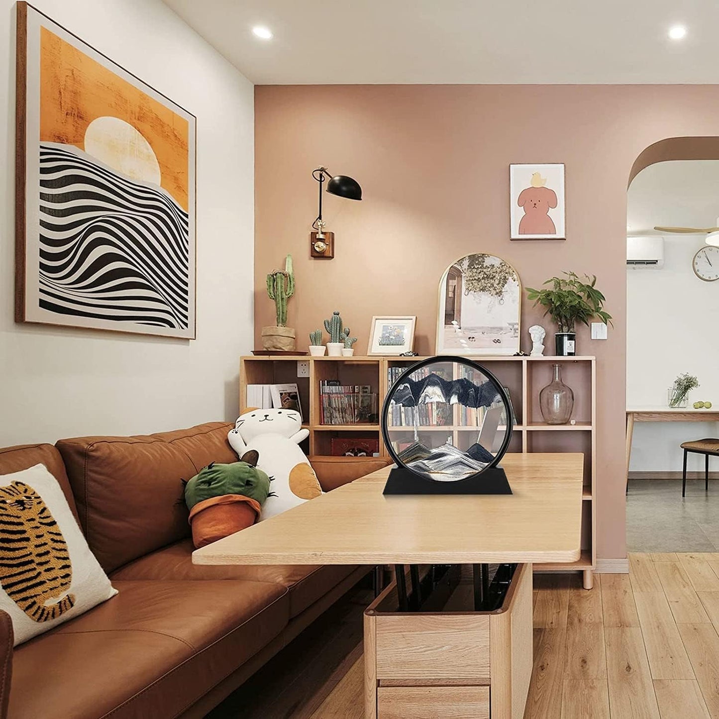 3D Dynamic Sand Art Liquid Motion, Moving Sand Art Picture round Glass 3D Deep Sea Sandscape in Motion Display Flowing Sand Painting Relaxing Desk Toys (Black, 12'')