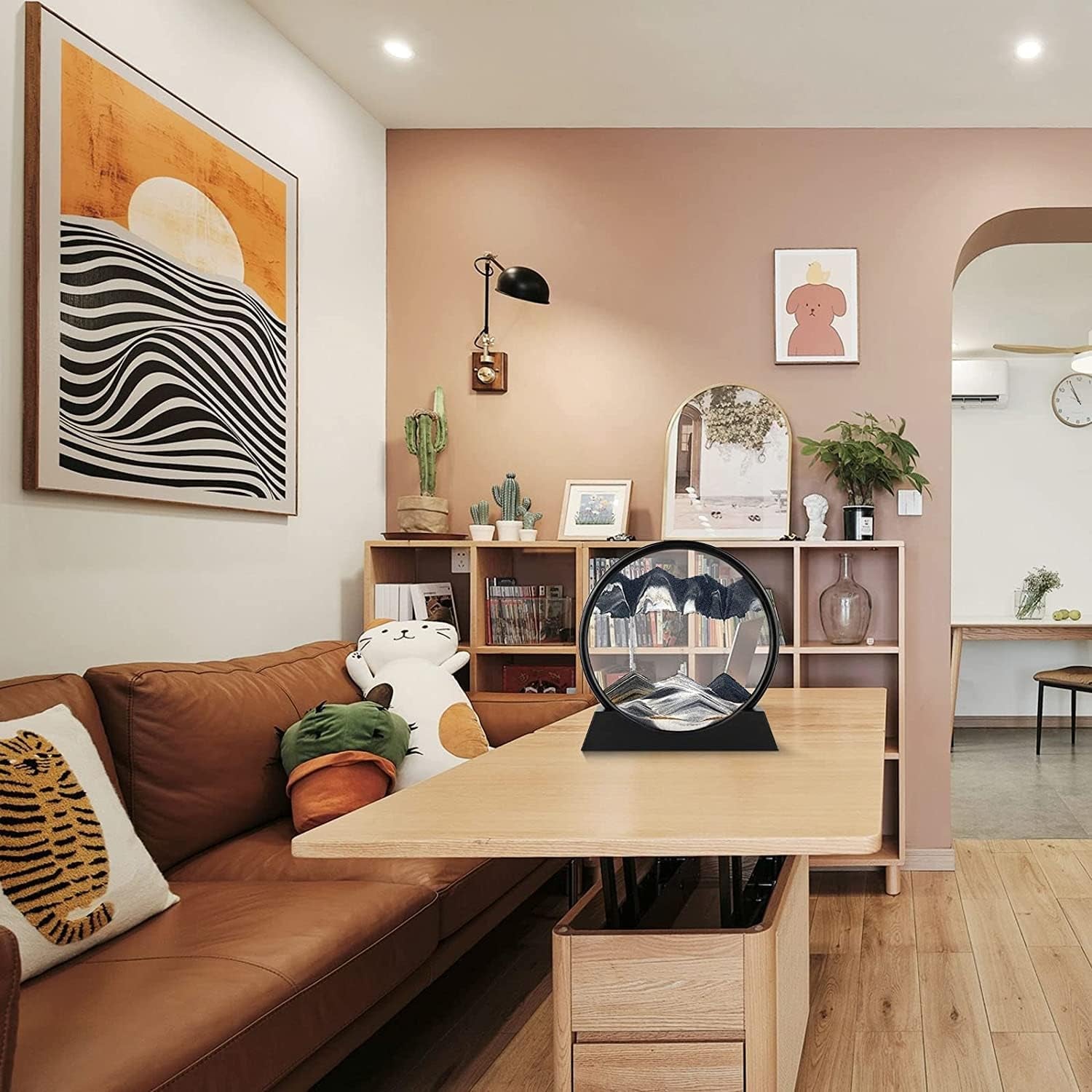 3D Dynamic Sand Art Liquid Motion, Moving Sand Art Picture round Glass 3D Deep Sea Sandscape in Motion Display Flowing Sand Painting Relaxing Desk Toys (Black, 12'')