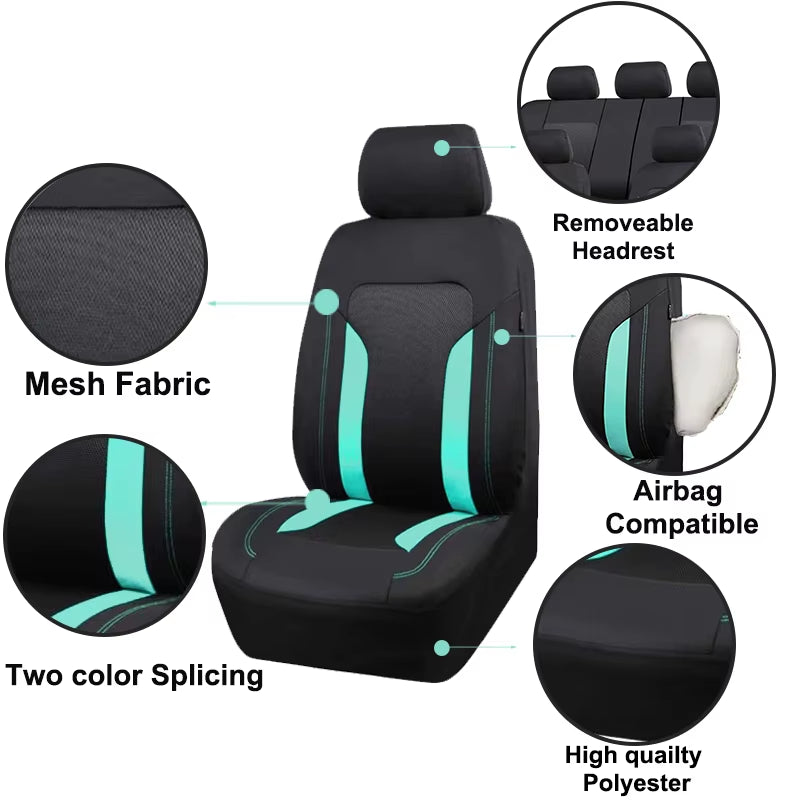 Universal Mesh Car Seat Cover Set Voiture Accessories Interior Unisex Fit Most Car SUV Track Van with Zipper Airbag Compatible