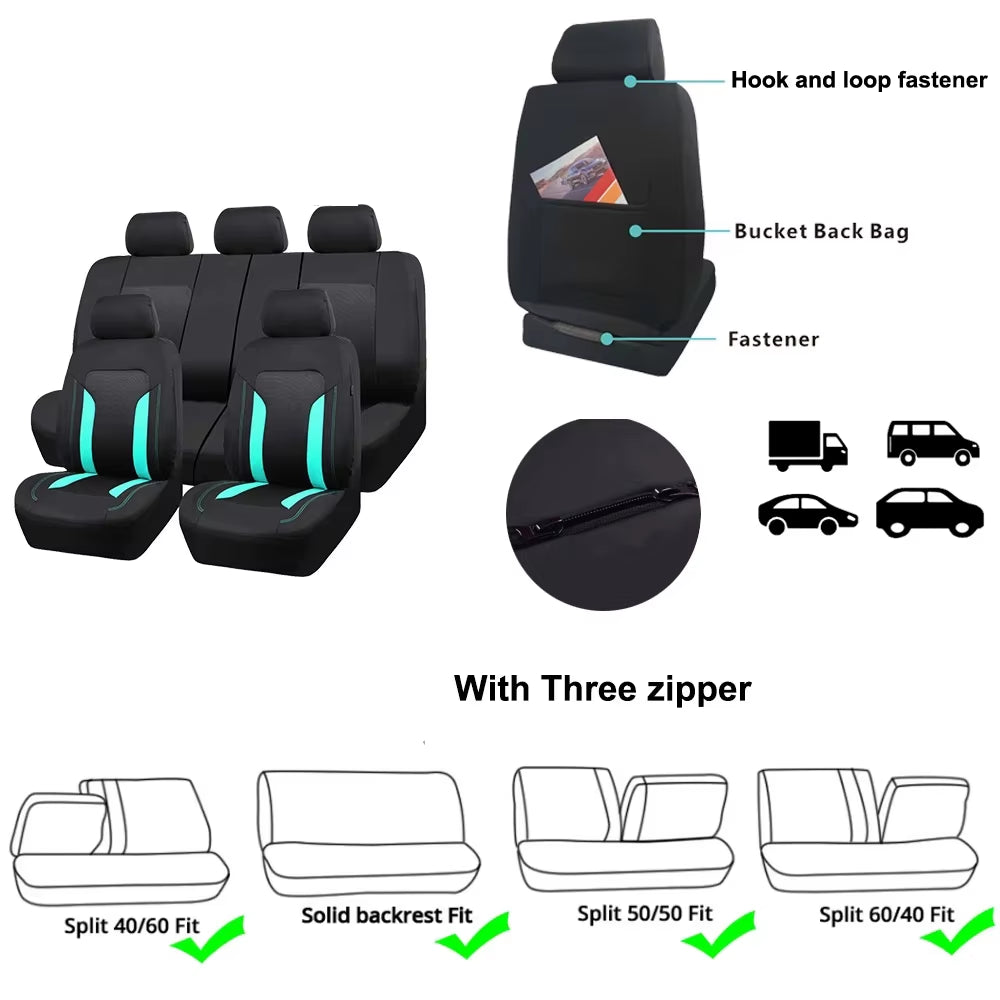 Universal Mesh Car Seat Cover Set Voiture Accessories Interior Unisex Fit Most Car SUV Track Van with Zipper Airbag Compatible