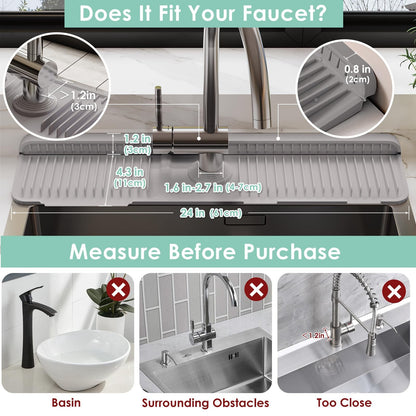 24 Inch Silicone Faucet Mat for Kitchen Sink Splash Guard - 6 Slope Water