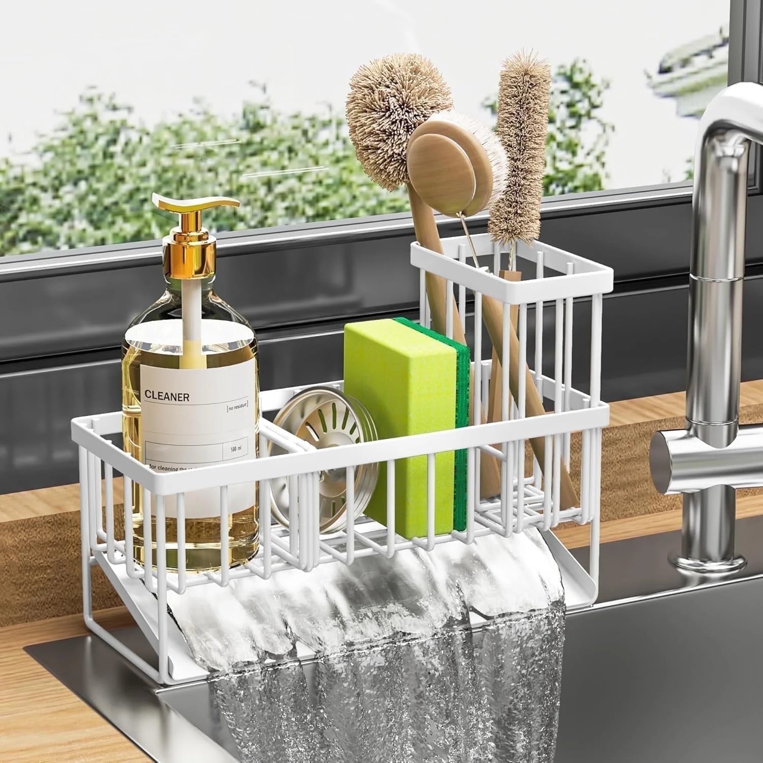 Sink Caddy,Kitchen Sponge Holder,Waterproof and Rustproof White Kitchen Accessory