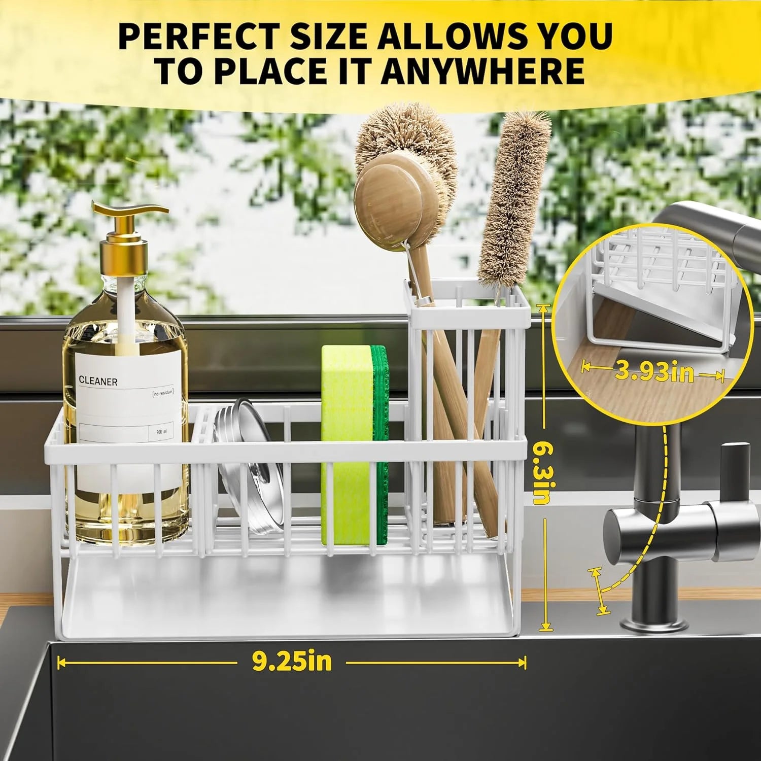 Sink Caddy,Kitchen Sponge Holder,Waterproof and Rustproof White Kitchen Accessory