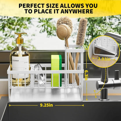 Sink Caddy,Kitchen Sponge Holder,Waterproof and Rustproof White Kitchen Accessory